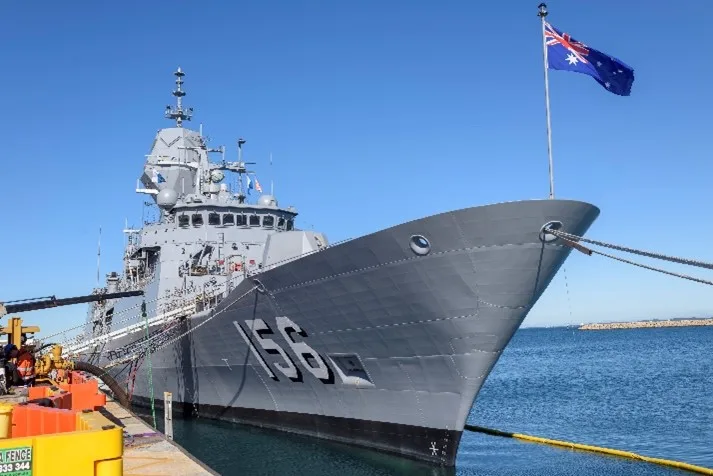 Australian Navy ship flying the Australian flag at its bow