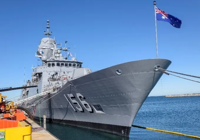 Australian Navy ship flying the Australian flag at its bow