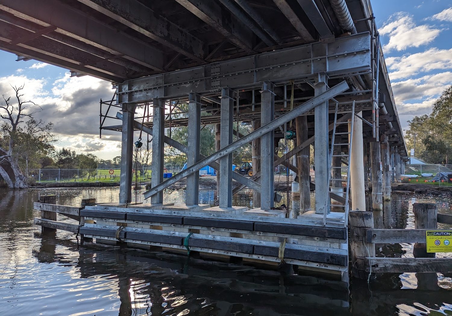 INFRASTRUCTURE large jetty view from underneath under construction showing marine infrastructure management